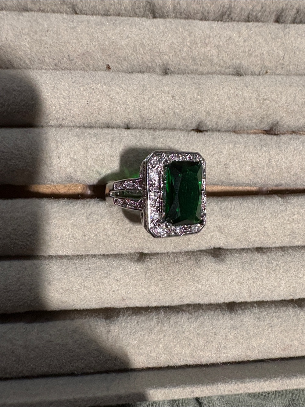 Emerald-Cut Green Stone Halo Ring - Women Jewelry